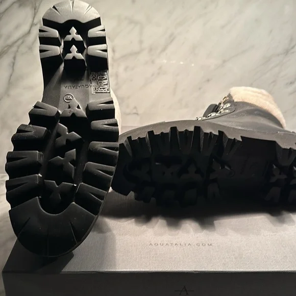 Aquatalia Alyssa Shearling trimmed Weatherproof Leather Calfskin Boots - Picture 4 of 8